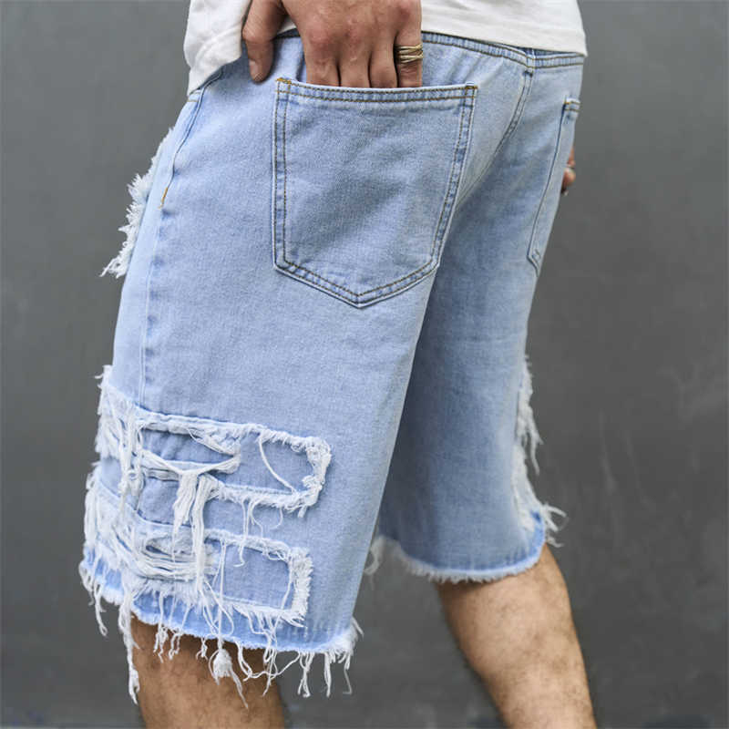 Men's Ripped Denim Shorts | Loose Fit Distressed Streetwear Jean Shorts