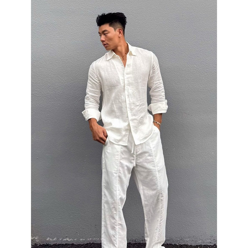 Men's Premium Linen Shirt Long Sleeve Breathable Summer Button-Down Casual Shirt