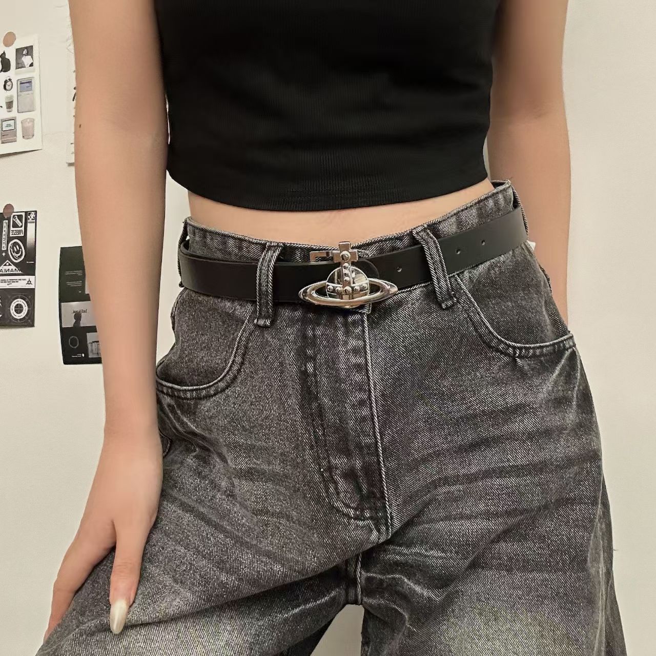 Retro Leather Belt with Decorative Buckle | Vintage Y2K Fashion Waist Belt