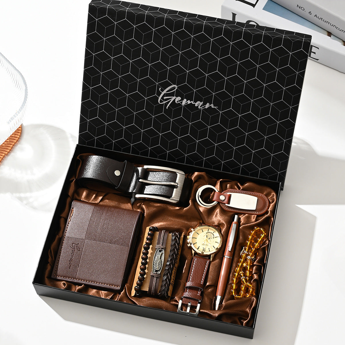 Business Leather Gift Set with Watch and Perfume