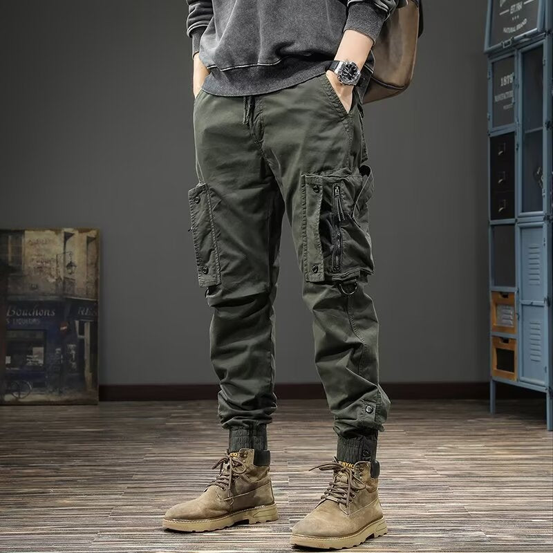 Men's Mid-Waist Cargo Jogger Pants | Multi-Pocket Relaxed Fit Streetwear Trousers