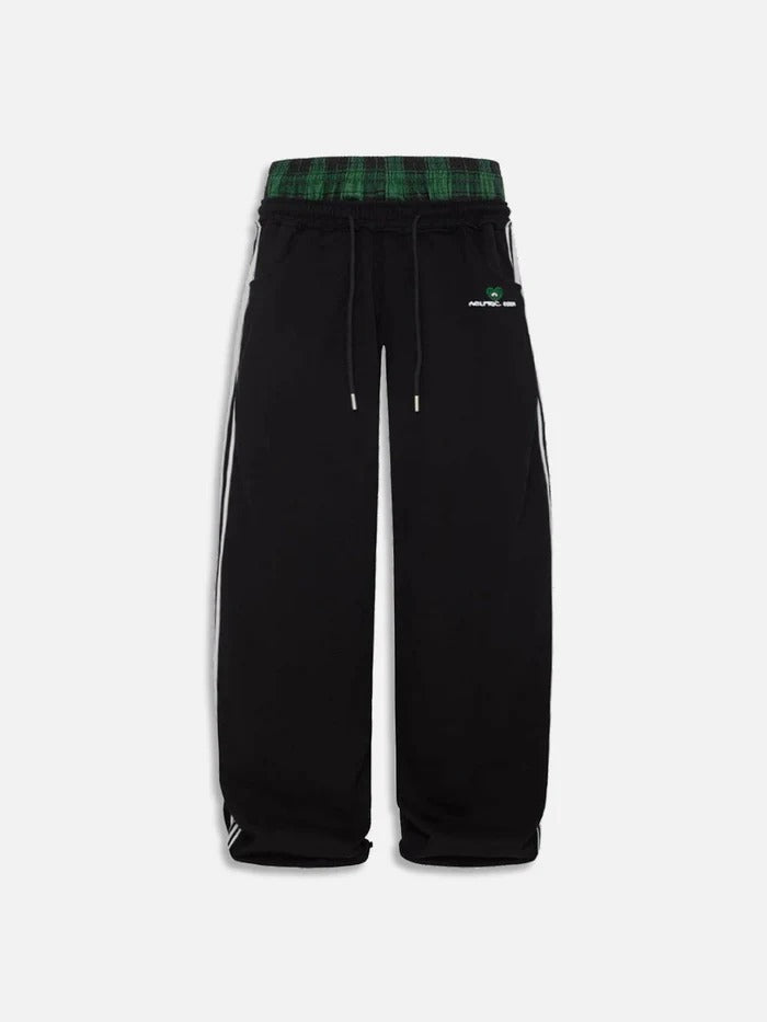 Women's Retro Plaid Embroidered Wide Leg Pants | High Waist Loose Fit Casual Trousers