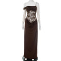 Women's Lace Trim Spaghetti Strap Maxi Dress | Slim Fit Sleeveless Bodycon Dress
