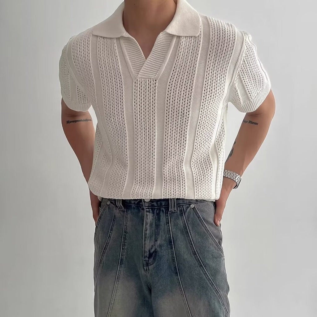 Men's Premium Hollow Knit Polo Shirt - Breathable Summer Slim Fit