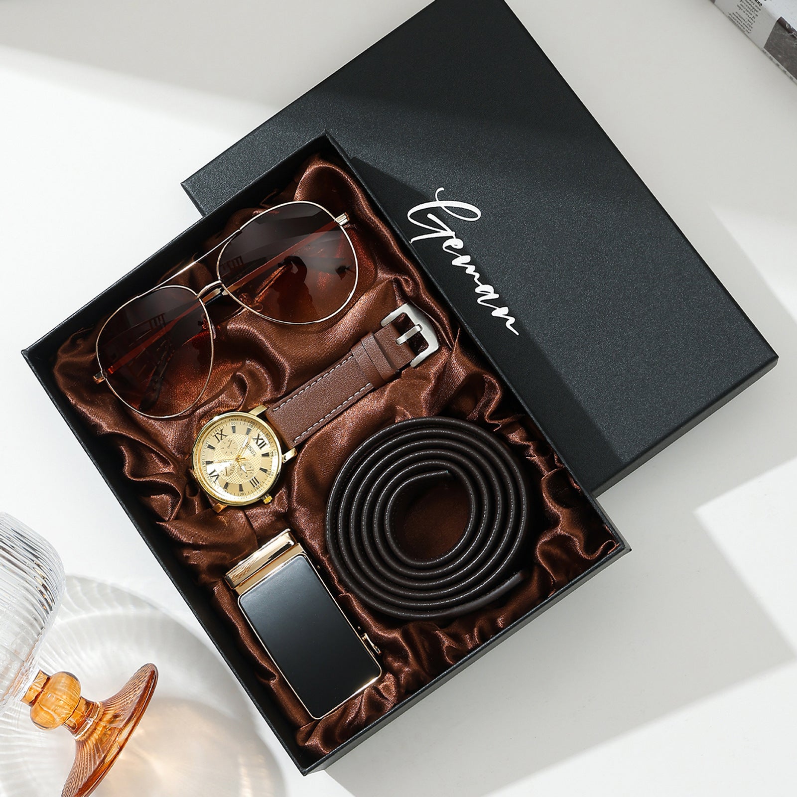 Business Leather Gift Set with Watch and Perfume