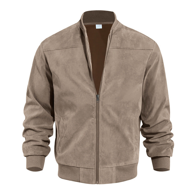 Men's Stand Collar Bomber Jacket | Classic Suede Style