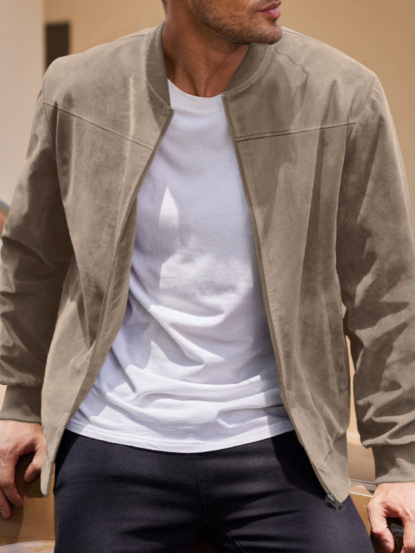 Men's Stand Collar Bomber Jacket | Classic Suede Style
