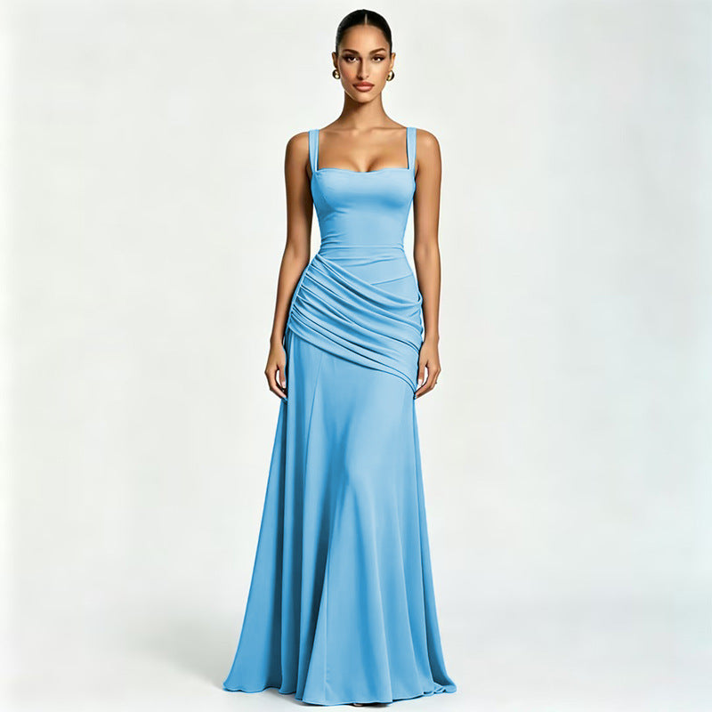 Women's Elegant Sleeveless Flared Maxi Dress | Square Neck High Waist A-Line Dress