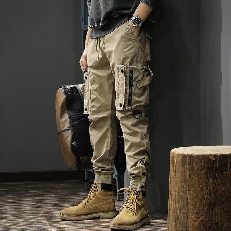Men's Mid-Waist Cargo Jogger Pants | Multi-Pocket Relaxed Fit Streetwear Trousers