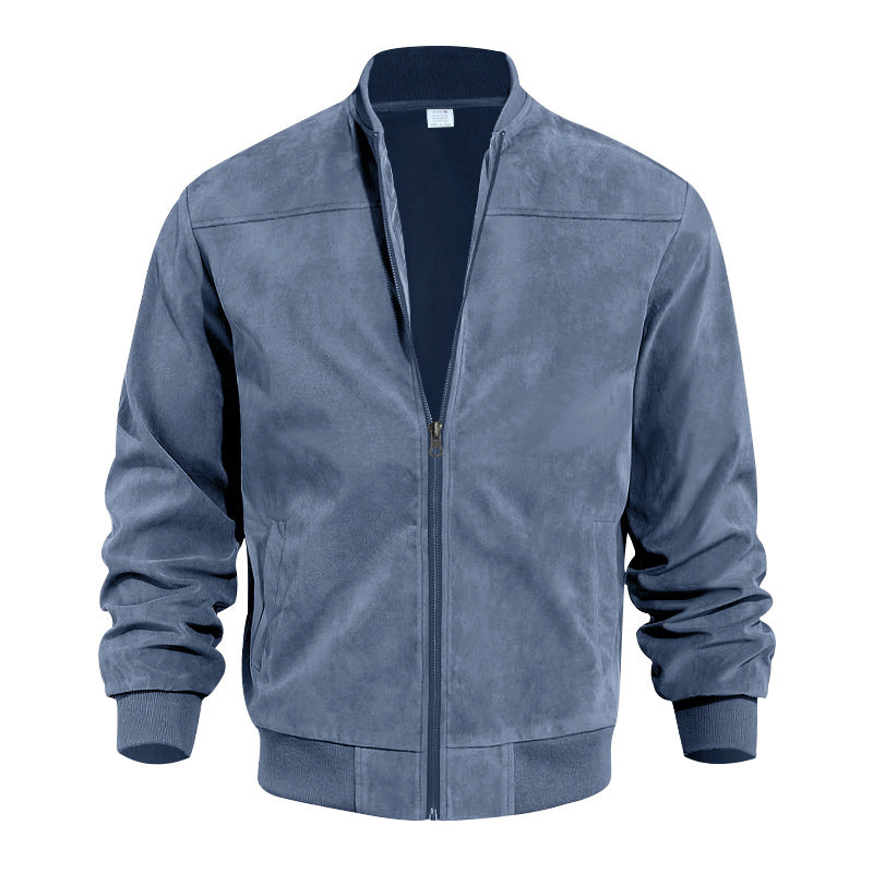 Men's Stand Collar Bomber Jacket | Classic Suede Style