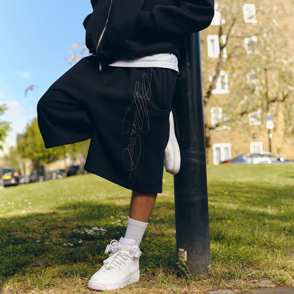 Men's Embroidered Casual Shorts | Loose Fit Streetwear Athletic Shorts