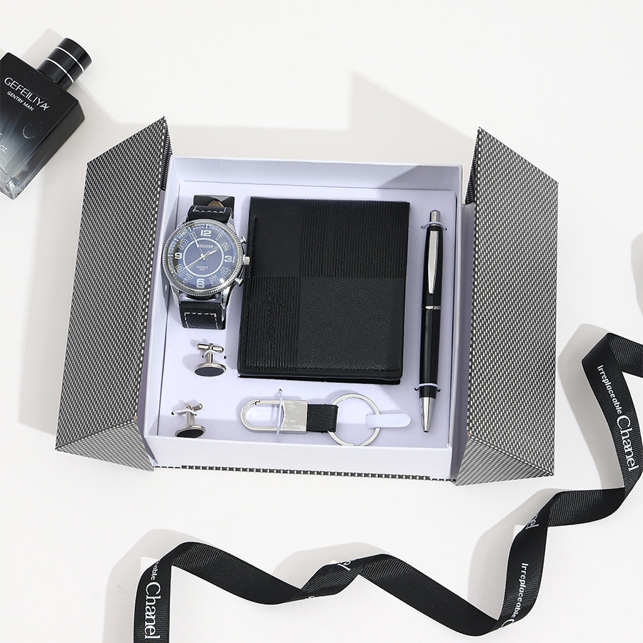 Business Leather Gift Set with Watch and Perfume