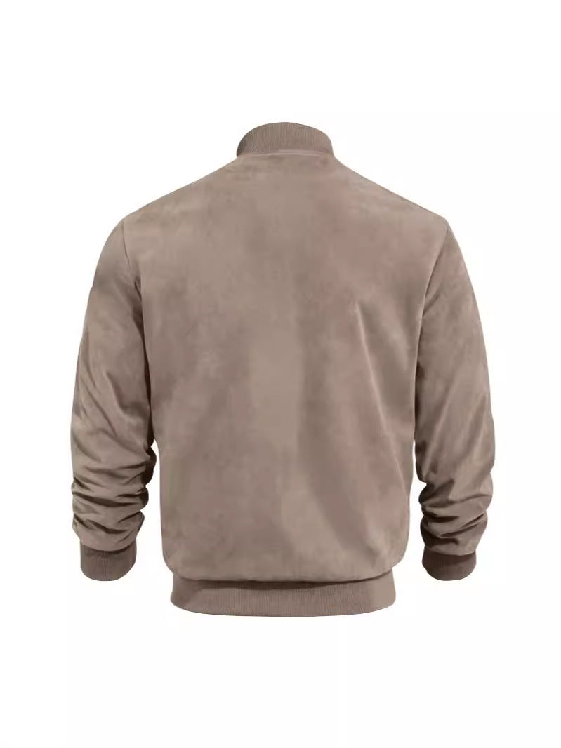 Men's Stand Collar Bomber Jacket | Classic Suede Style