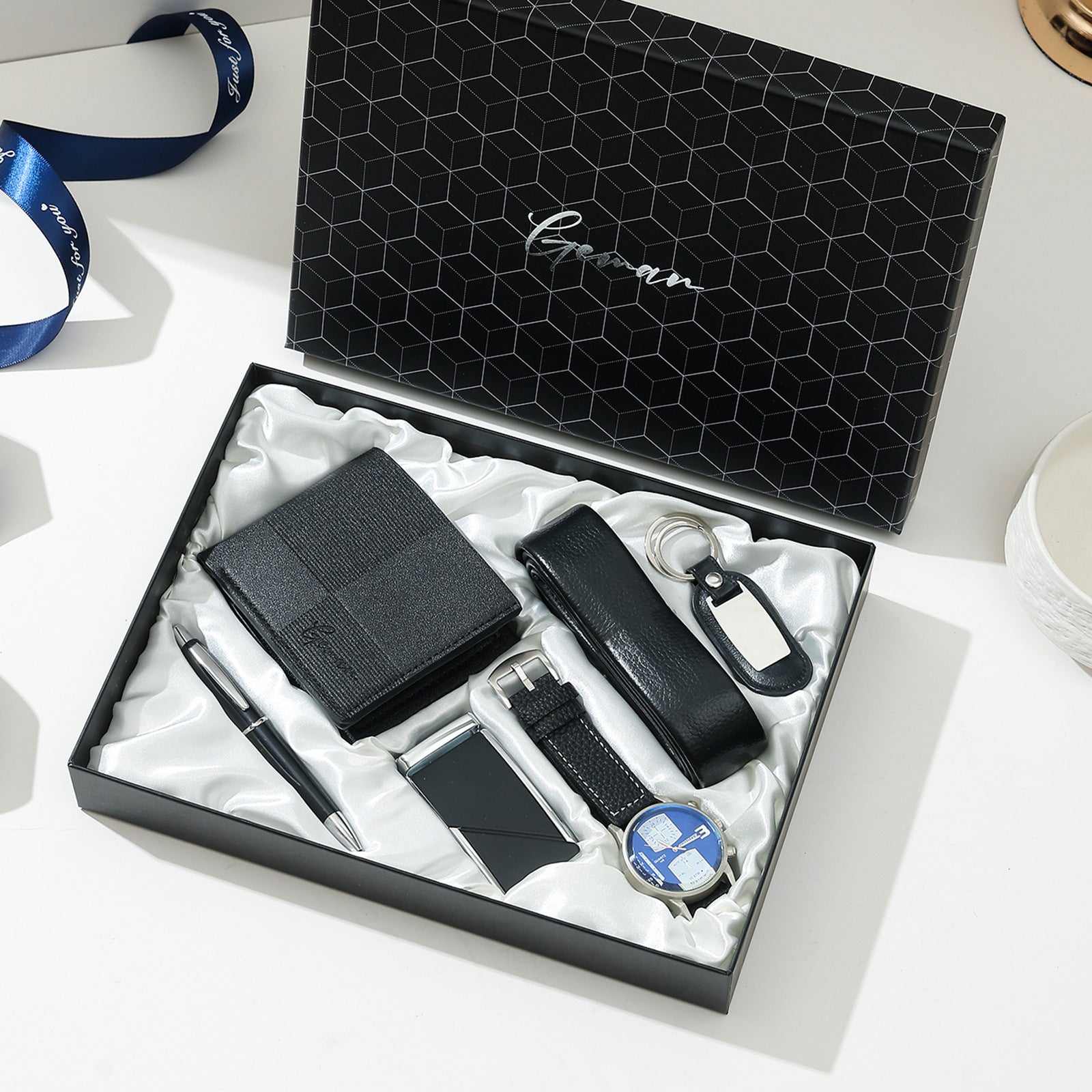 Business Leather Gift Set with Watch and Perfume