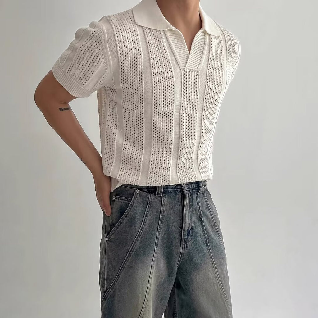 Men's Premium Hollow Knit Polo Shirt - Breathable Summer Slim Fit