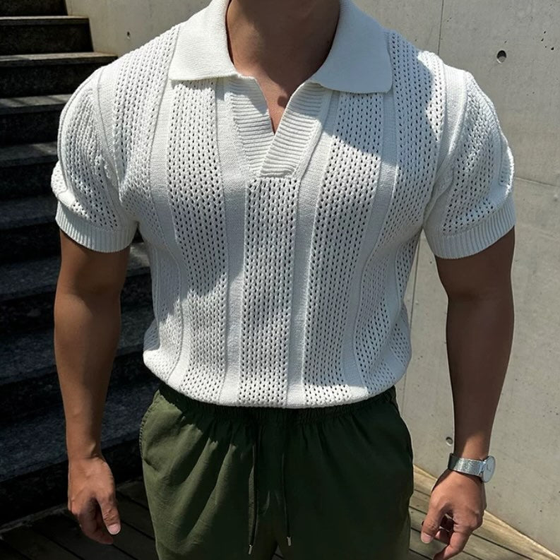 Men's Premium Hollow Knit Polo Shirt - Breathable Summer Slim Fit